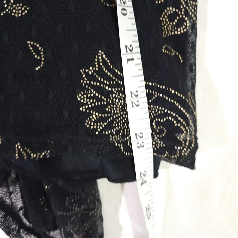Black Gold Metallic Floral Sleeveless Tank Top With Rhinestone Strap Express S - Picture 8 of 9